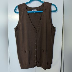 Women's Denim & CO. Button Down Sweater Vest w/ Faux Pockets Size L